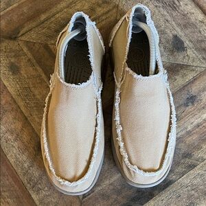 Men’s CROCS Santa Cruz Casual Tan Canvas Slip-On Shoes Size 10